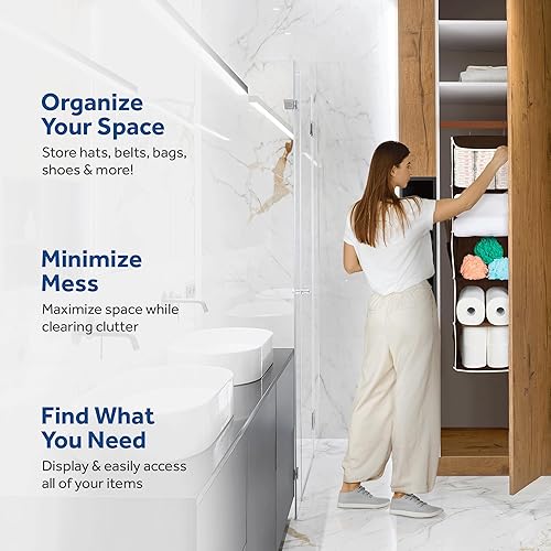 Miniatura 5 de ZOBER Organizador colgante para armario, 5 estantes, estantes organizadores de almacenamiento colgantes para ropa, toallas, juguetes, dormitorio