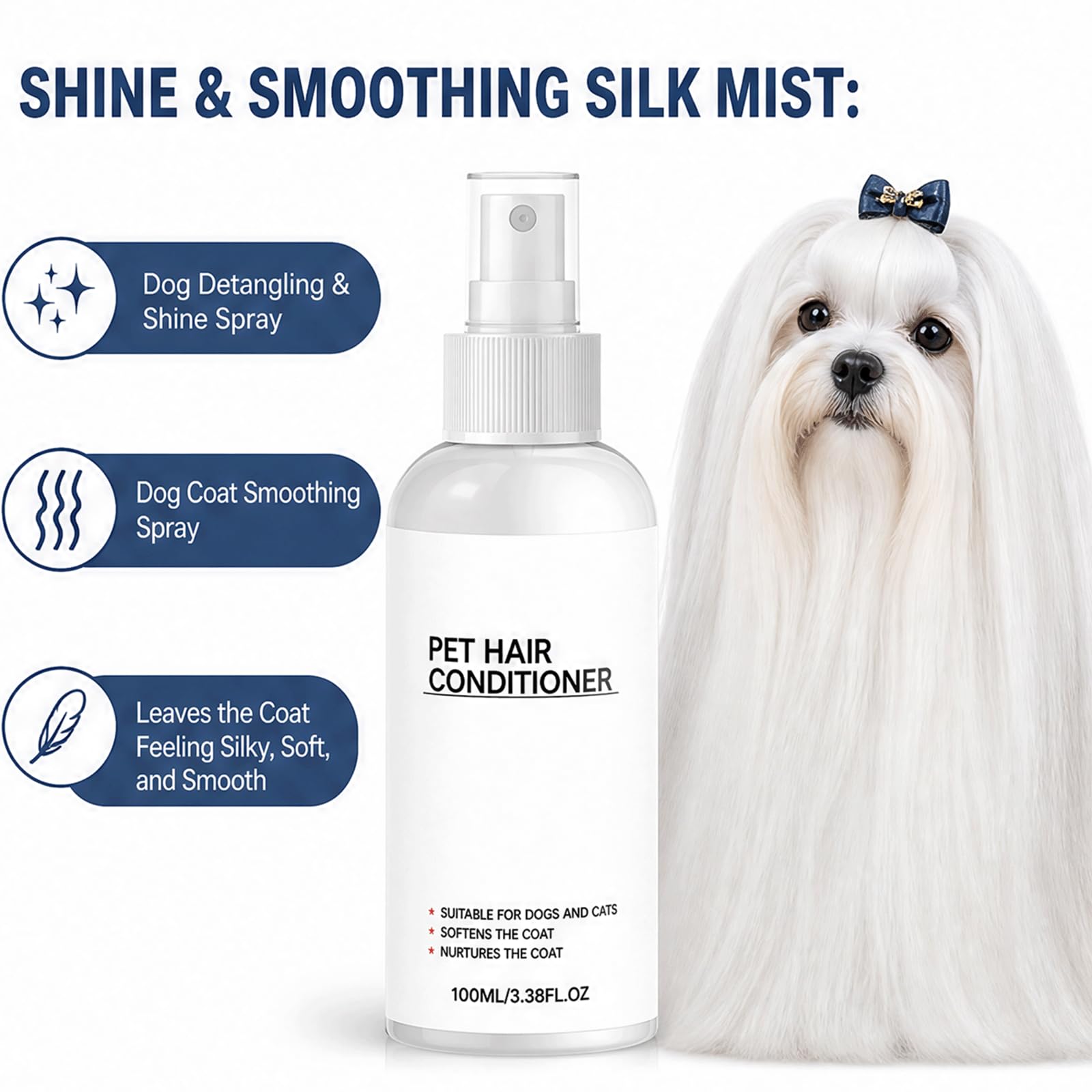 Spray démêlant pour Chiens et revitalisant sans rinçage pour Chiens -, Spray revitalisant Antistatique, Spray de toilettage hydratant, Brillance Soyeuse et Brume de Pelage Lisse (5PCS)