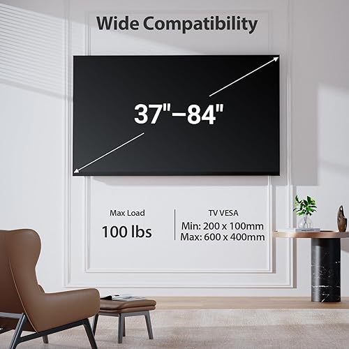 Miniatura 2 de Pipishell Soporte de pared para TV de movimiento completo para la mayoría de televisores de 37 a 84 pulgadas de hasta 100 libras, soporte de TV
