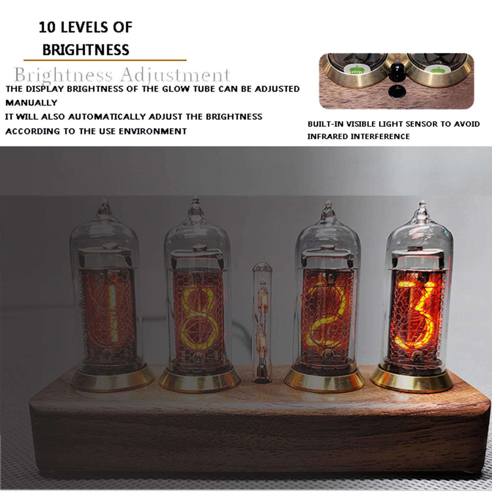 Spersonalizowane prezenty, Nixie Tube Clock, Retro Nixie zegarek Bluetooth, 10 poziomów jasności regulowanych Nixie R, zegarek męski czarny orzech włoski, mme, kreatywny