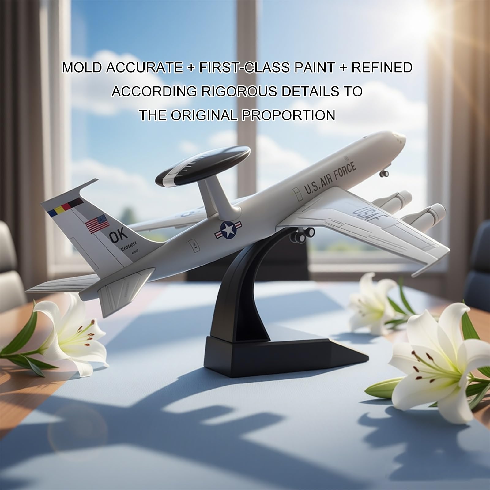 Modello aereo militare E-3 in lega pressofusa in scala 1:200 - Espositore da collezione di alta qualità for appassionati aviazione, regalo perfetto for decorazioni casa/ufficio