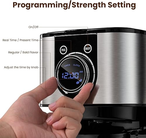 Miniatura 6 de Cafetera, cafetera programable de 10 tazas con cafetera de mantener caliente, pantalla LCD, control de fuerza de preparación, máquina de café