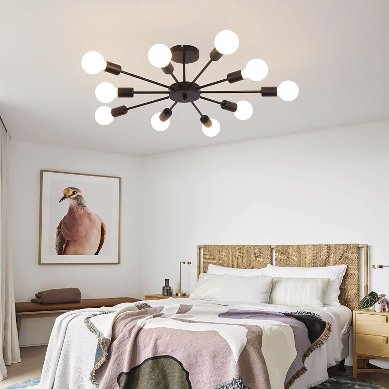 JIINOO 10 ágú csillár fekete modern ipari vintage függőlámpa E27