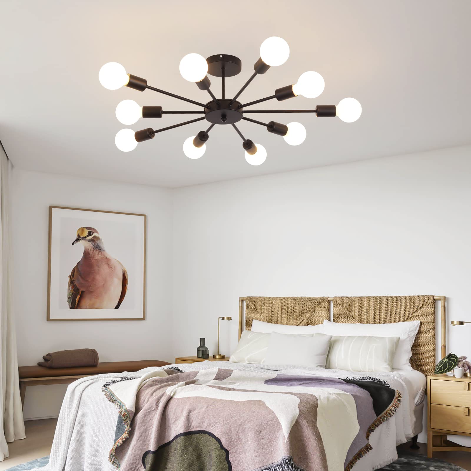 Kronleuchter Deckenleuchte, 10- Licht E27 Sockel Moderner Schwarzer Kronleuchter, Einfach Industrielle Vintage Hängende Pendelleuchte für Küche Bauernhaus Wohnzimmer Esszimmer Schlafzimmer