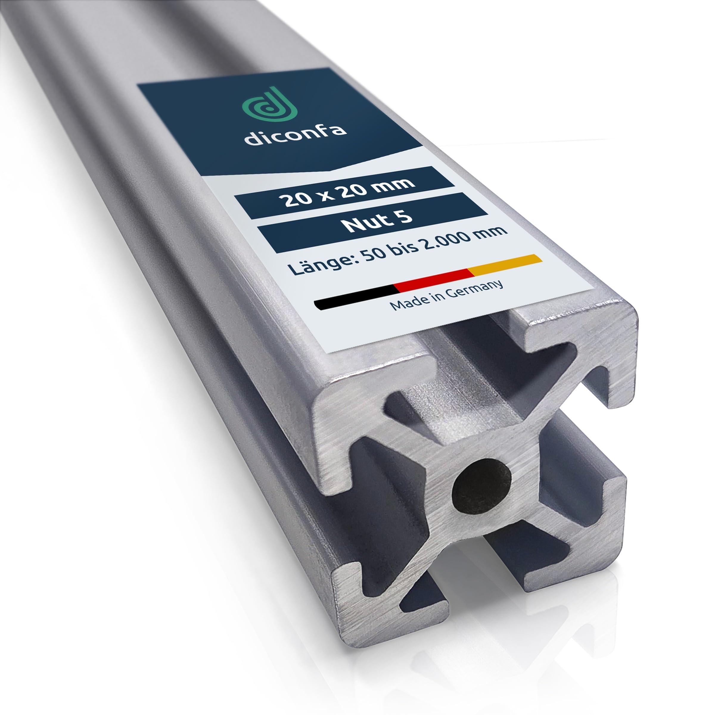 diconfa Aluprofil 20x20mm Nut 5 - WÄHLEN Größe & Menge - 10 Stück, 600mm lang T-Nut Schiene - Aluminiumprofil Systemprofil Aluminium - Alu Profil kompatibel mit ITEM-Profil für INNEN + AUßEN