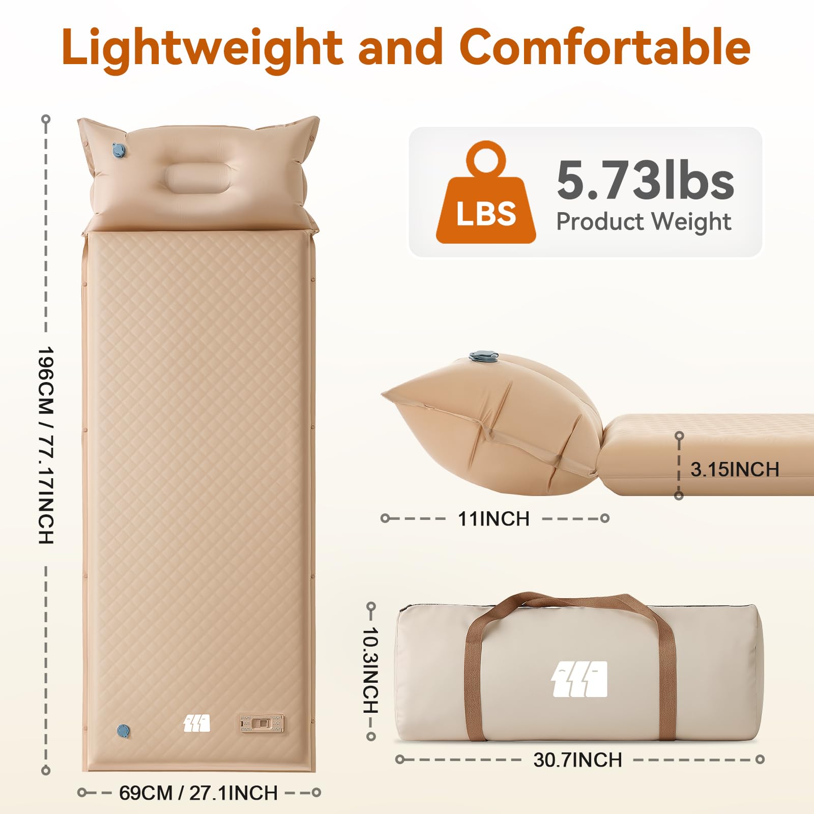 TANSTRIDER Self Inflating Sleeping Pad with Pump, 3.14