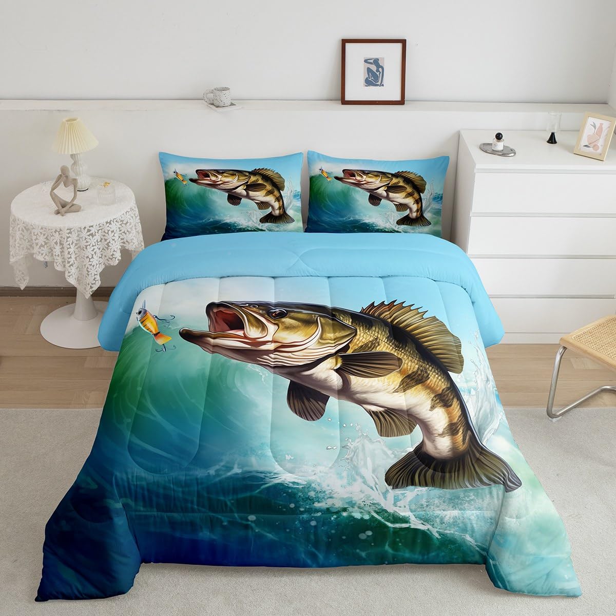 bass pro shops reel fish bedding Homewish Comforter Set Full Size,Fishing Entertainment Set 3pcs for Kids Teens Boys Girls Room Decor,Sea Animals Quilt Set Wave Teal Duvet Insert with 2 Pillowcases : Home & Kitchen Gear ratio:X TW 100L (Left Hand) The Best Fishing Tackle fish box Pillowcase (31 x 21)