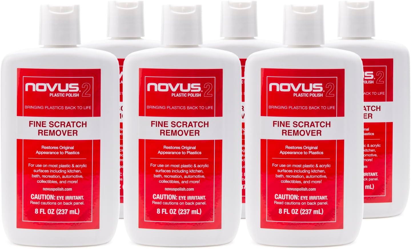 NOVUS Plastic Polish | Fine Scratch Remover #2 | 6 Pack, 8 Ounce Bottles