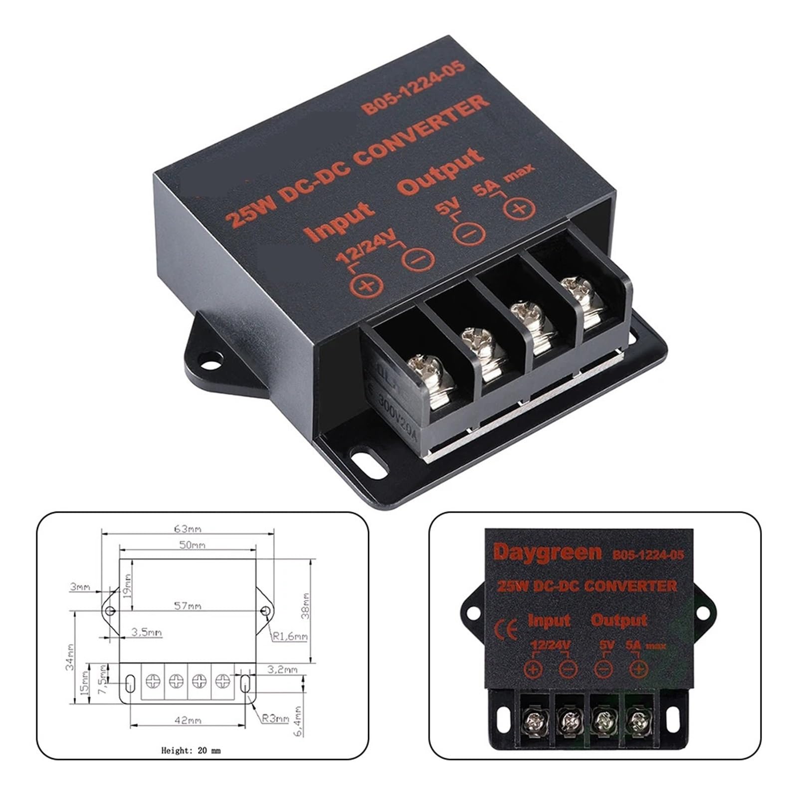 Regolatore Riduttore Convertitore di potenza Convertitore CC da 1 pezzo, efficienza, ondulazione di uscita, rumore, ondulazione di tensione di uscita -40-85℃, 0,01 A, 11-35 V CC | potenza di uscita 25