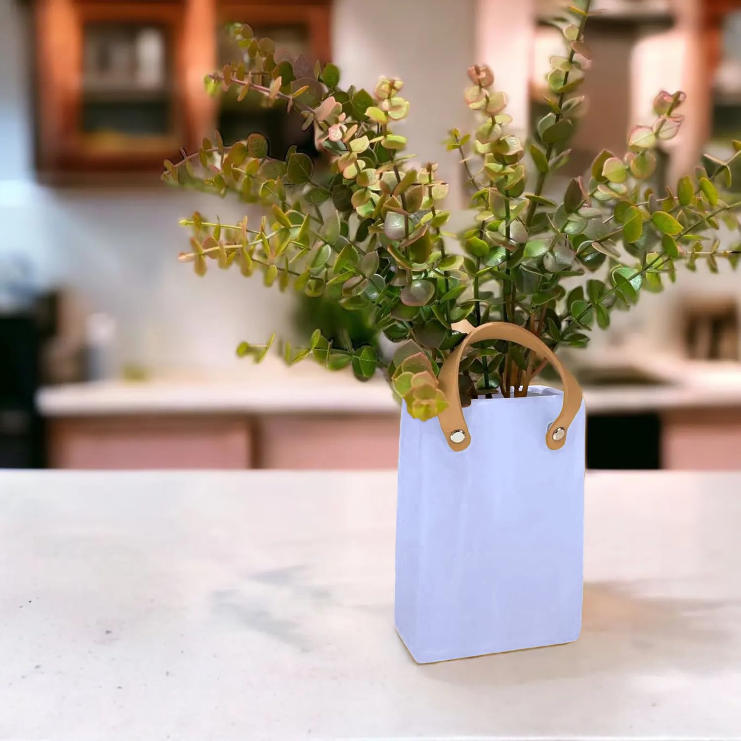 Cortina Ceramic Flower Vase for Home Decor - Flower Vase for Dining Table - Pink Hand Bag Shaped Decorative Ceramic Vase | Aesthetic Flower Vase for Office - 12x18 CM - Green - 1 Pc-image-35