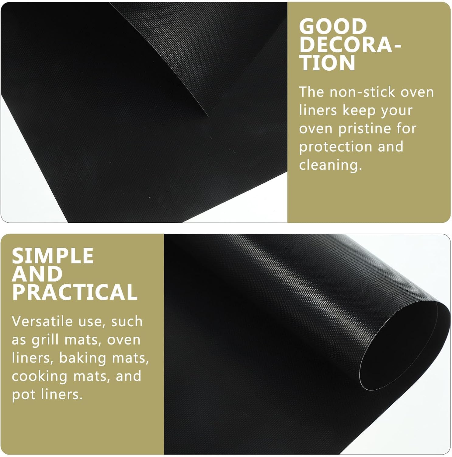 3pcs Black Non-stick Oven Liners High Temperature Resistant Baking Mats for Bottom of Gas and Electric Oven Heat Resistant Mat for Air Fryer Spill Protection