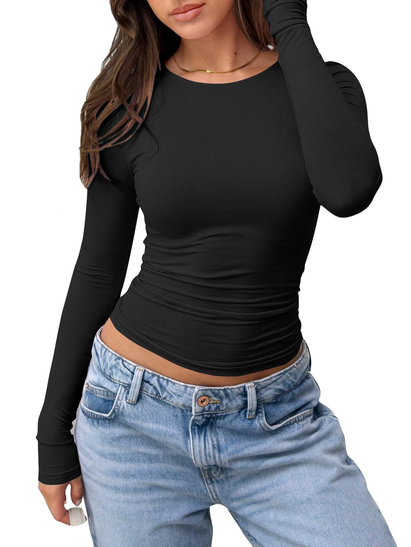 keri perry Tops for Women Long Crop Top for Women's Tank Activewear Tee Sports Casual Round Neck Cotton Camisole-picture-23
