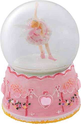 Miniatura 4 de Elanze Designs Decoración de mesa giratoria de hada de bailarina rosa, 3.937 in, con purpurina resistente, globo de nieve musical, toca Tune Swan