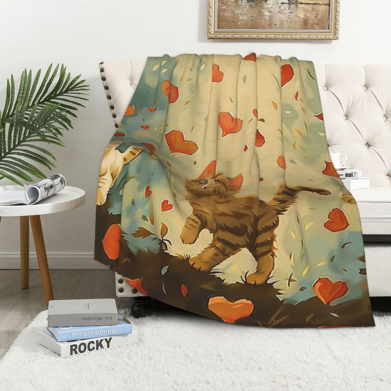 Couverture Happy Walking Kitty chaude en flanelle 280g pour lit et canapé