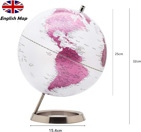 EXERZ 25cm World Globe with Stainless Steel Stand Metallic Colour Pink