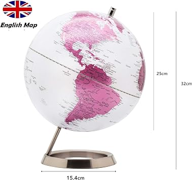 EXERZ 25cm World Globe with Stainless Steel Stand Metallic Colour Pink