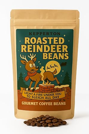 Roasted Reindeer Beans Fire-Up Christmas Coffee Gift Basket Filler for Coffee Lovers Reindeer Fans Resealable Bag Kepperton Kafe Whole Bean Medium Roast