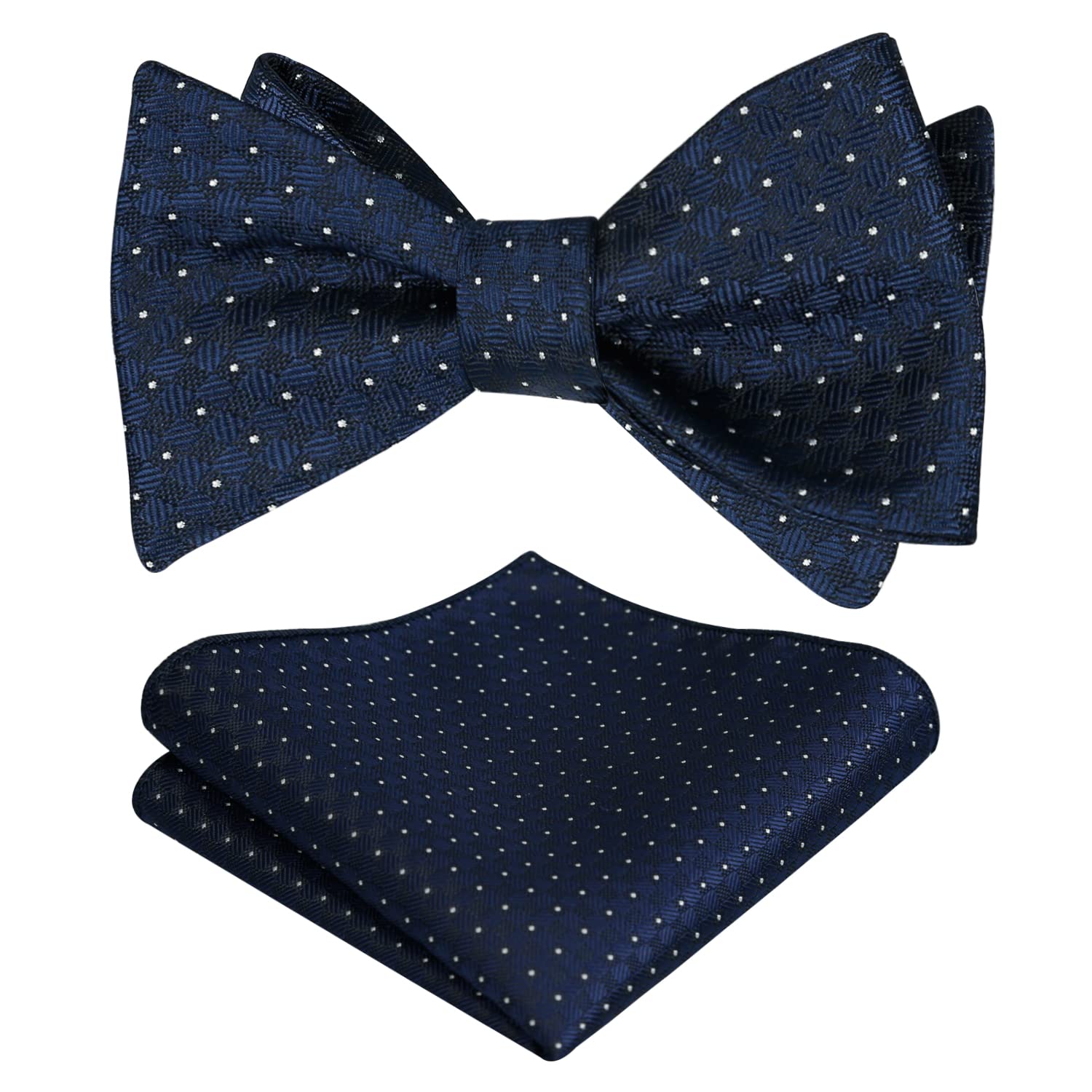Alizeal Men Silver Dot Wedding Pre-tied Bow Tie and Hanky, Dark Navy