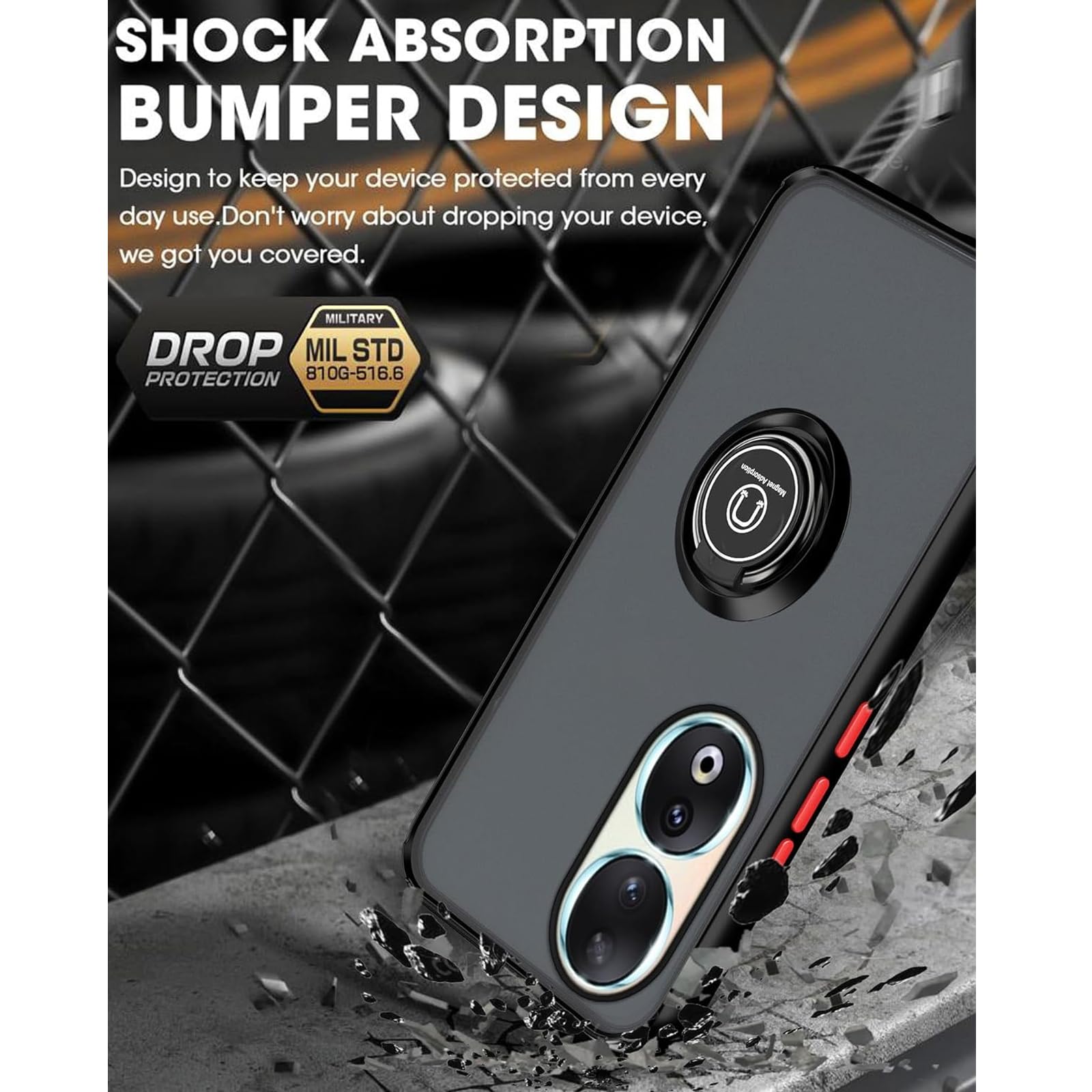 Custodia Honor 90 5G Rossa Con Anello Porta: Cover Rigida Morbida Antiurto Con Supporto