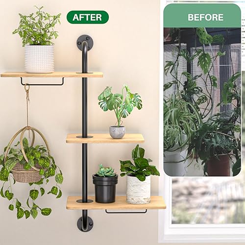 Miniatura 5 de YUOROS Estantes de Plantas para Ventana, Soporte de Estante Giratoria de 3 Niveles, Soporte de Pared de Metal para Plantas de Interior