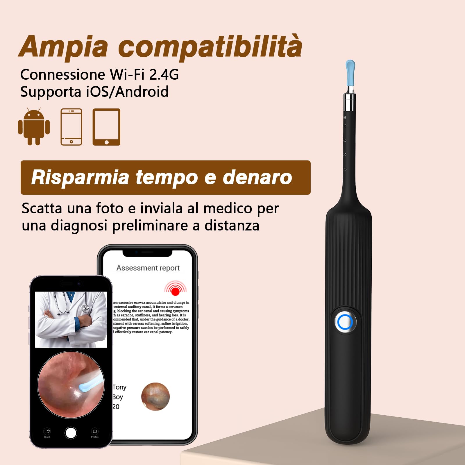 Pulizia Orecchie, 1080 HD Flessibile Otoscopio con Pinzetta, Lente Impermeabile IP67 Pulisci Orecchie, Otoscopio per Esami Di orecchie/Naso/Gola, Pulitore Orecchie Adatto ad Adulti e Bambini