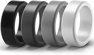 Silicone Rings for Men, Flat Top Angled Edge Rubber Wedding Bands 9.8mm Wide 2mm Thick - 1/4/7 Variety Multipack