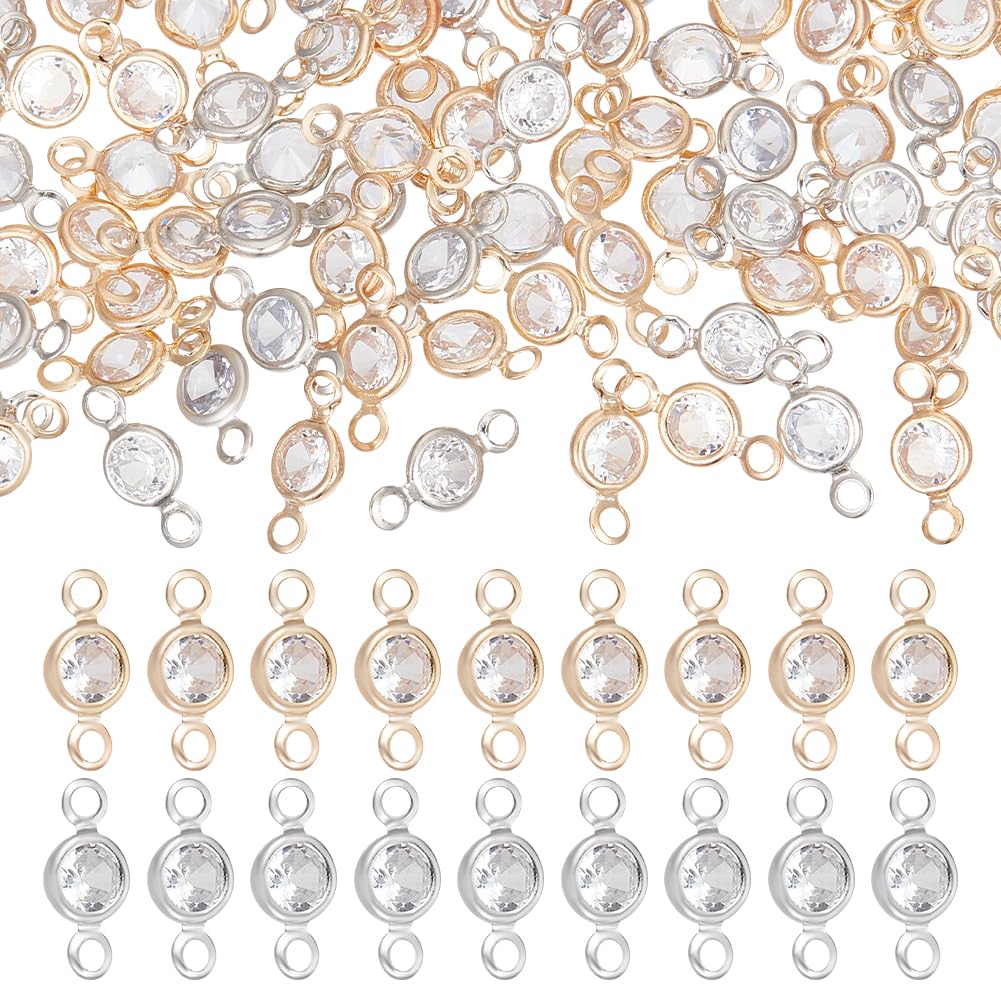 UNICRAFTALE 100Pcs Flat Round Birthstone Charms Glass Rhinestone Links Crystal