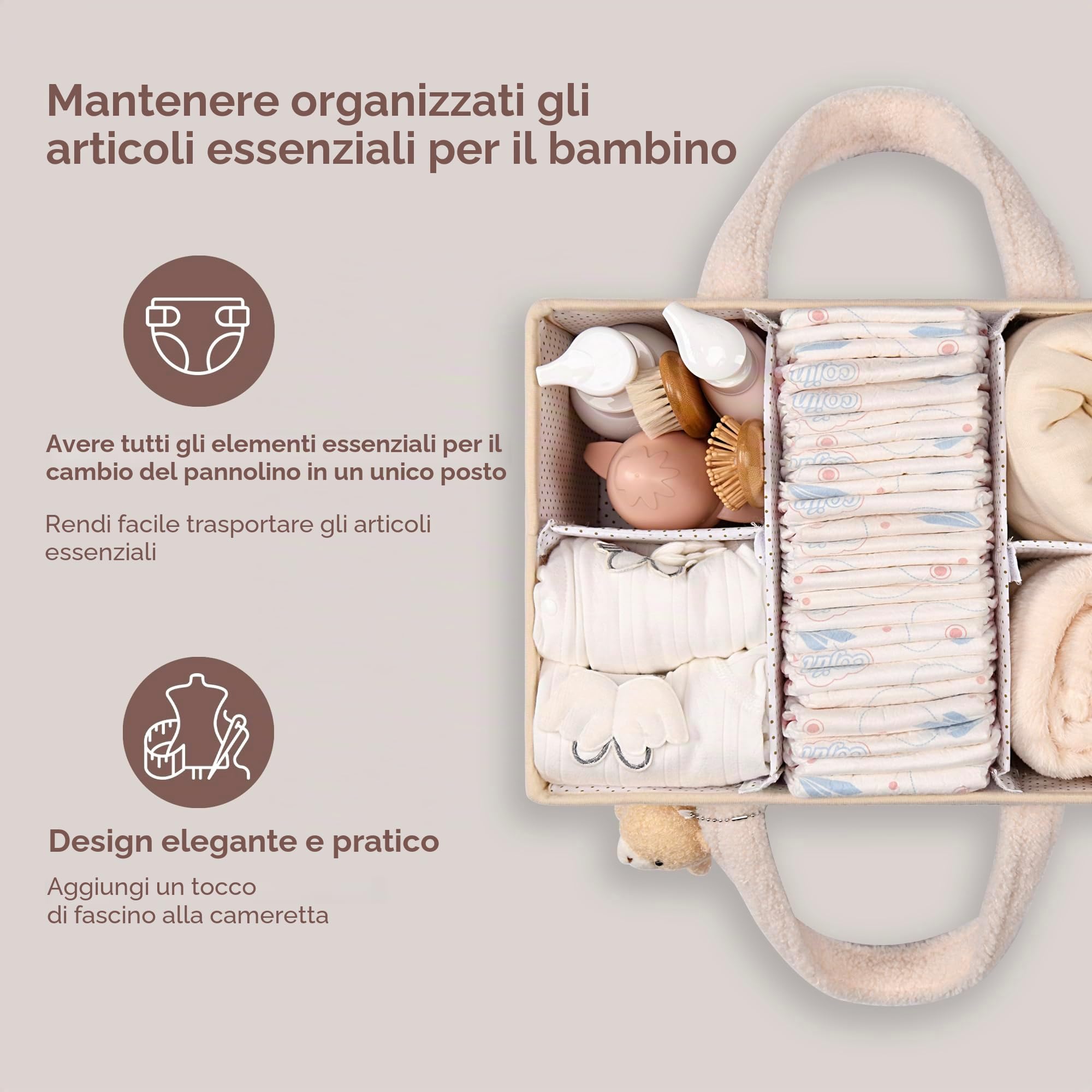 PeraBella Organizer per pannolini per fasciatoio, cestino portaoggetti, organizer per auto e asilo, portatile, regalo per baby shower