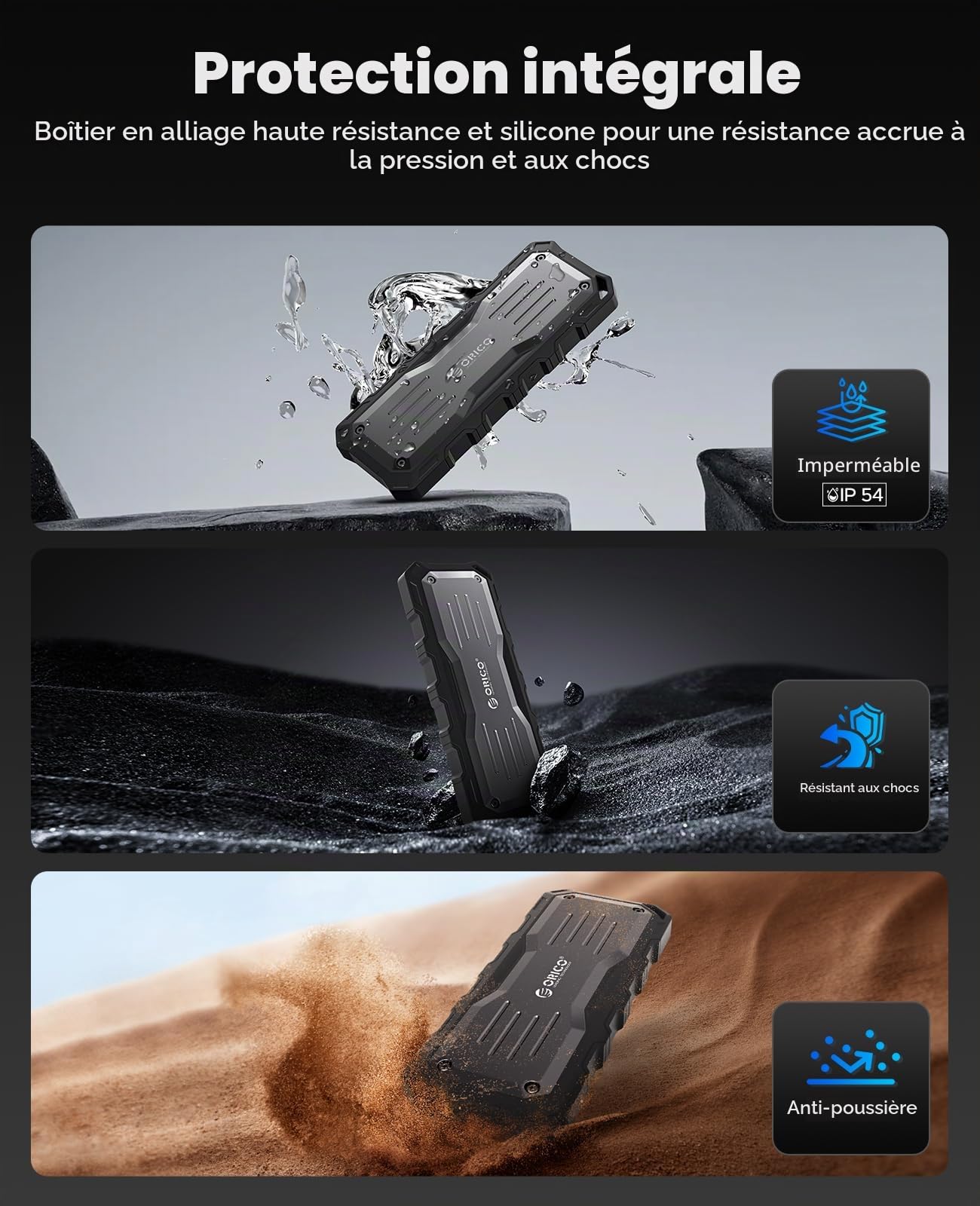 ORICO Extreme Portable SSD 512 Go, USB 3.2 Gen 2x2 Disque Dur Externe Robuste, 2000MB/s en Lecture, 1800MB/s en Écriture, 20Gbps, Idéal pour Les Éditeurs en Extérieur - O20