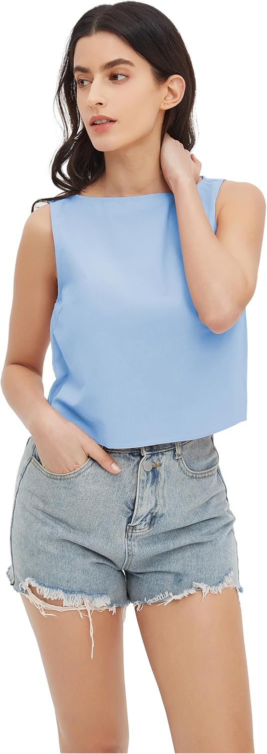 ZADORN Sleeveless Tops for Women Summer 2024 Loose Tank Top Casual Boatneck Cotton Women's Tank Top - Image 2