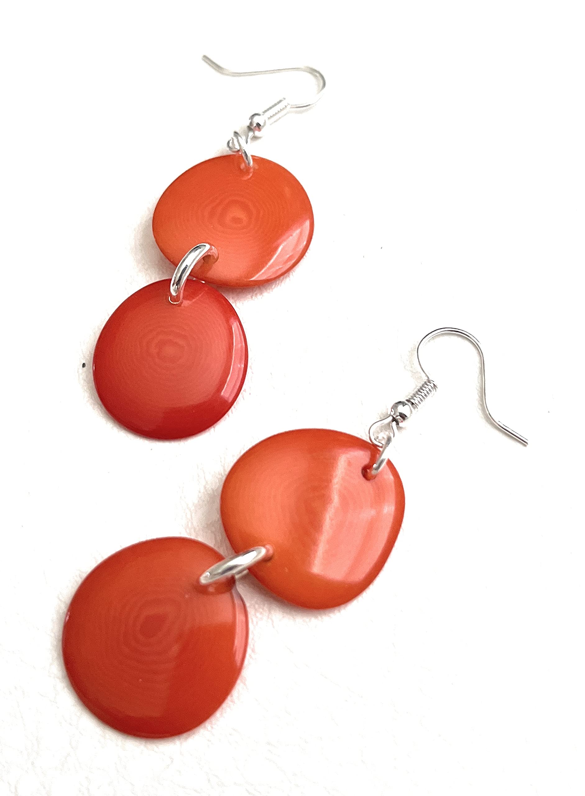 Tagua NutEarrings in Orange, Vegetable Ivory Dangle Earrings Tag247, Organic Earrings, Tagua Earrings in Oragne (TAG247O), Tagua Vegetable Ivory, not known