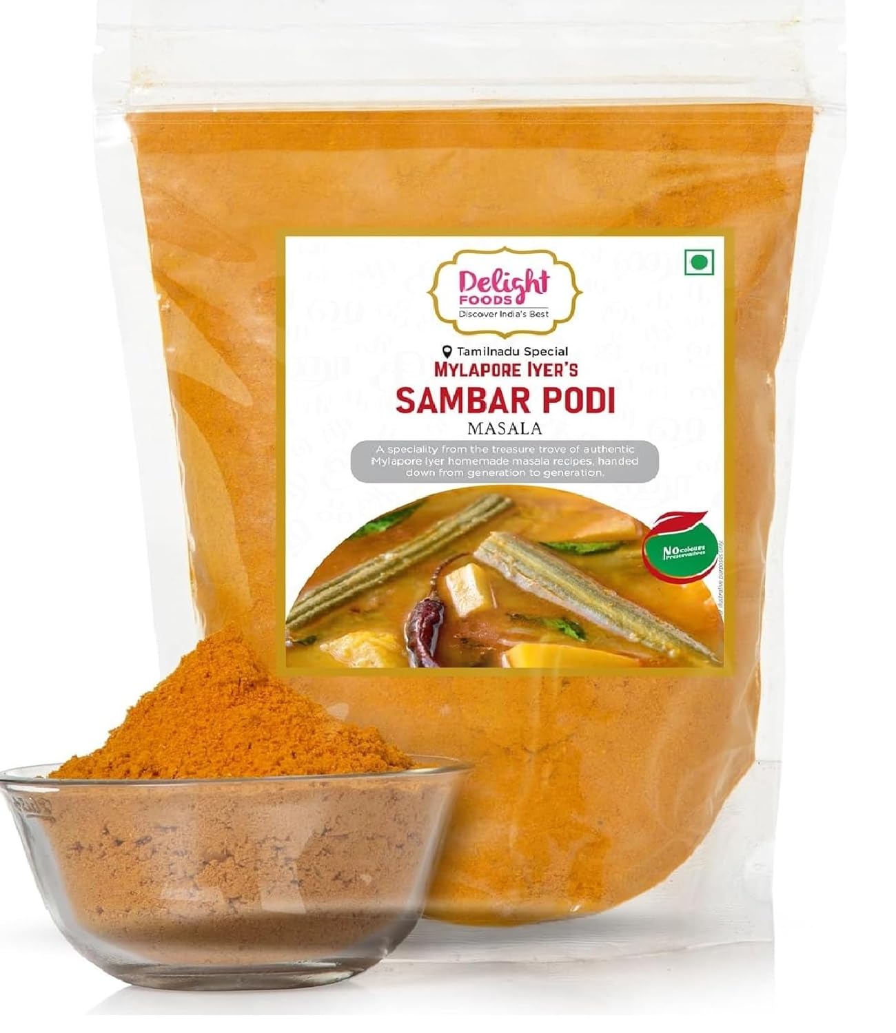 Delight Foods Mylapore Iyer's Sambar Podi 350g - Ready Masalas and Podi | Mixed Spices | Tamil Nadu Special | NO PRESERVATIVES