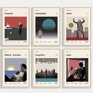 DECORRECOR Filmposter, 6 Stück, ungerahmt, Leinwand, Wandkunst, A4, klassische Vintage-Film-Poster für ästhetische Wanddekoration (DR-MP-4)