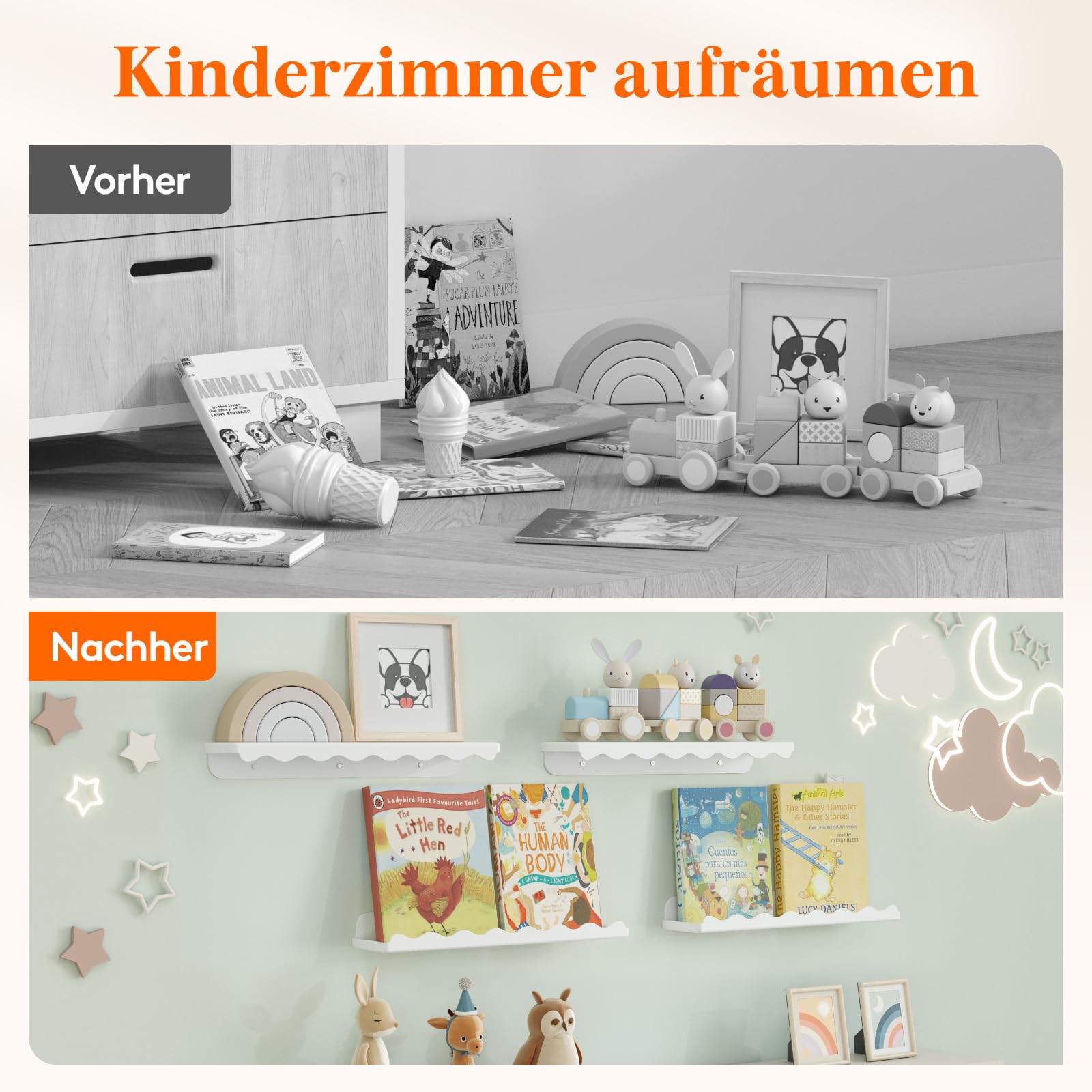 Lifewit Kunststoff Kinder Bücherregal 4er Set, 38 cm Hängeregal für Wandmontage, Kinderzimmer, Bücher, Hängende Regale für Baby/Kleinkind/Kinder im Schlafzimmer, Wohnzimmer Dekoration, Weiß