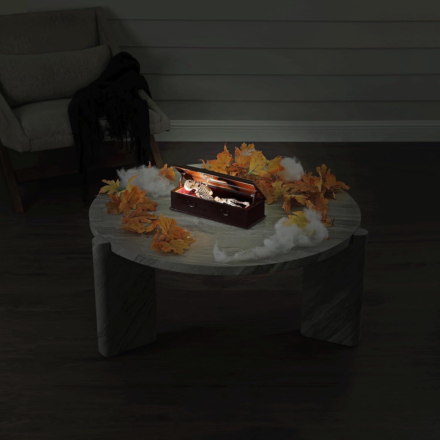 Mr. Halloween 12 in Animated Skeleton Coffin with Motion Sensor, Light Up Halloween Decoration with Music and Sounds