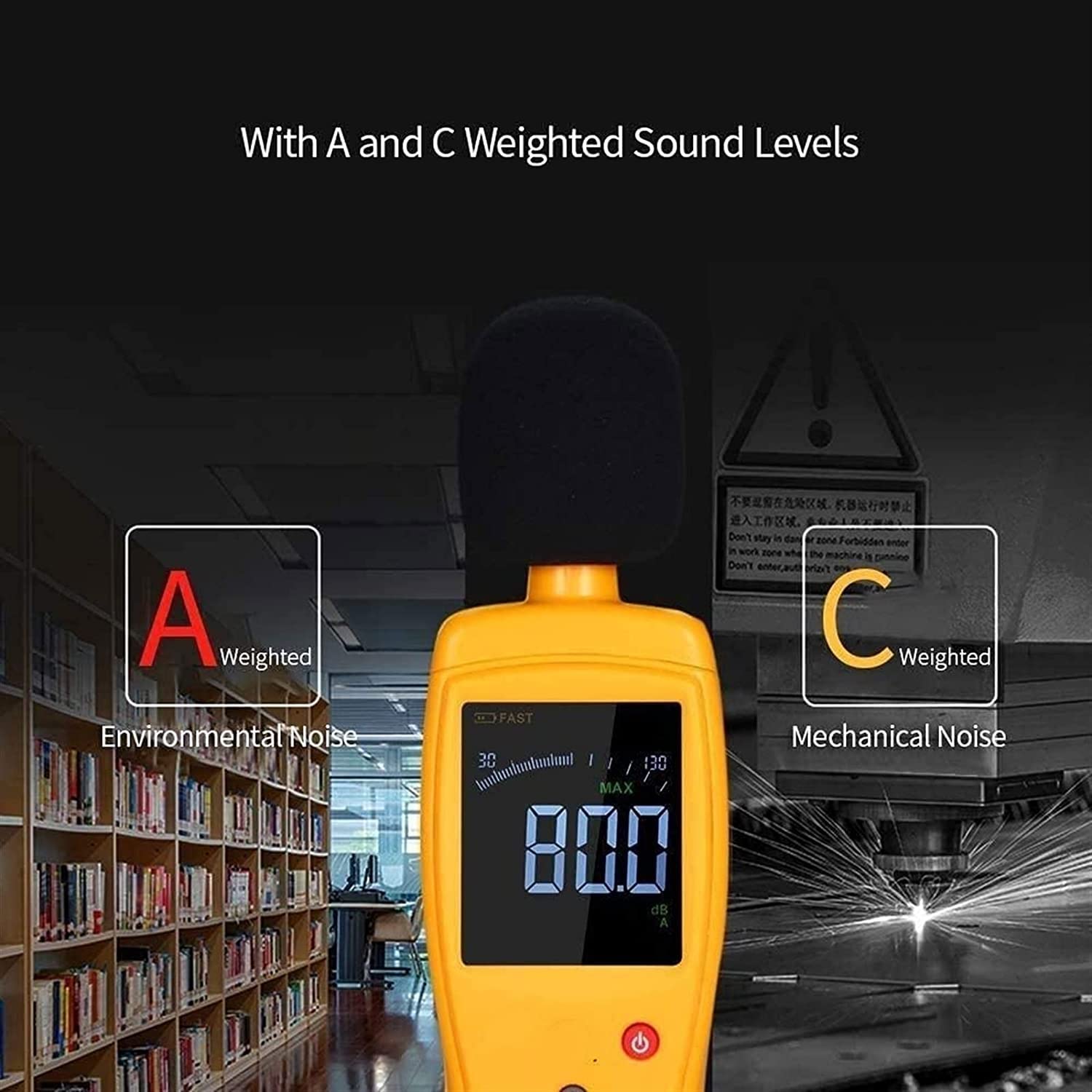 HIDIK Medidor de Nivel de Sonido Rango de medición de Lector Digital 30-130 DBA con Grande LCD Pantalla de Pantalla Precisión de 1.5db Medidor de Ruido