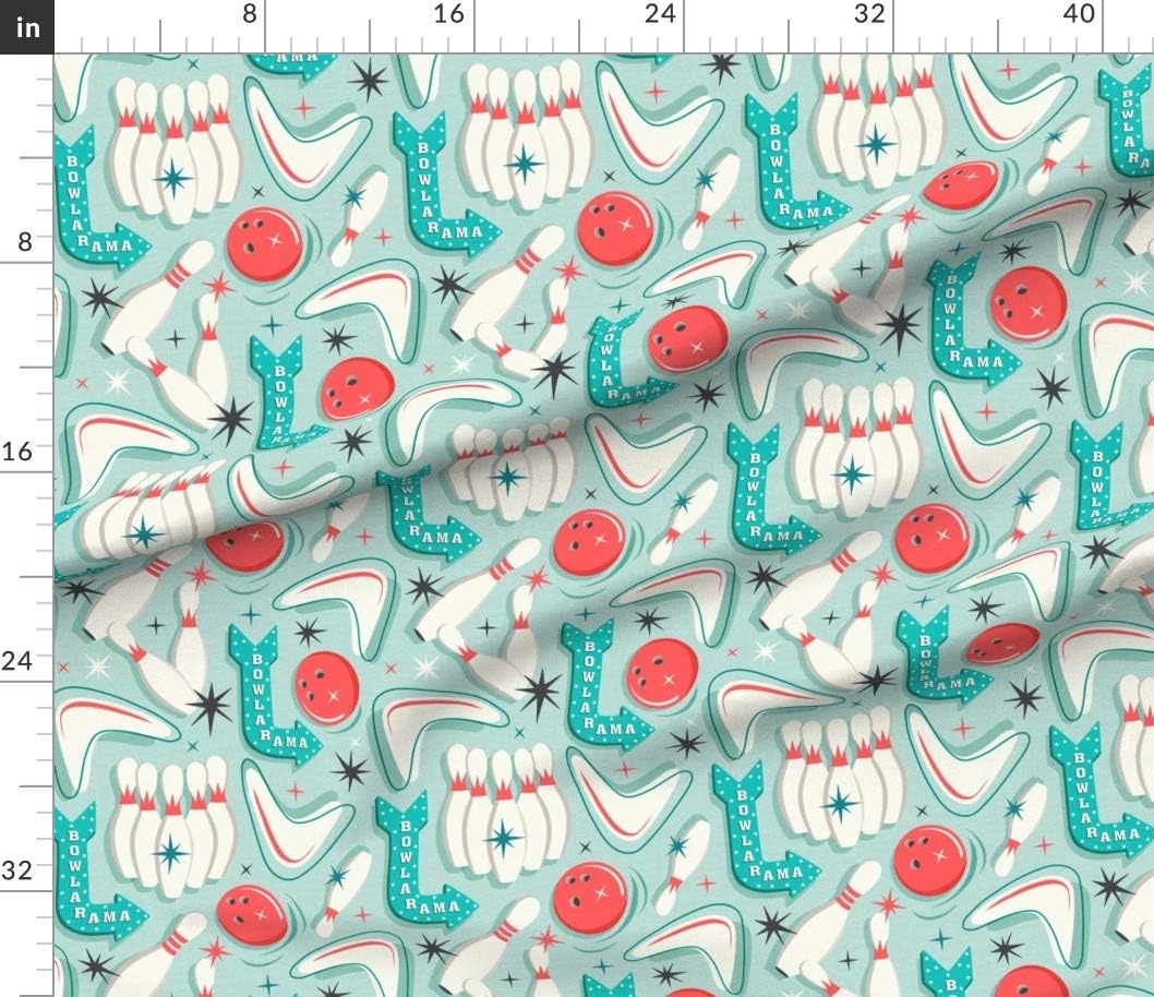Spoonflower Fabric - Bowl Retro Bowling Aqua Vintage 1950S Home Decor Printed on Petal Signature Cotton Fabric by The Yard - Sewing Quilting Apparel Crafts Decor