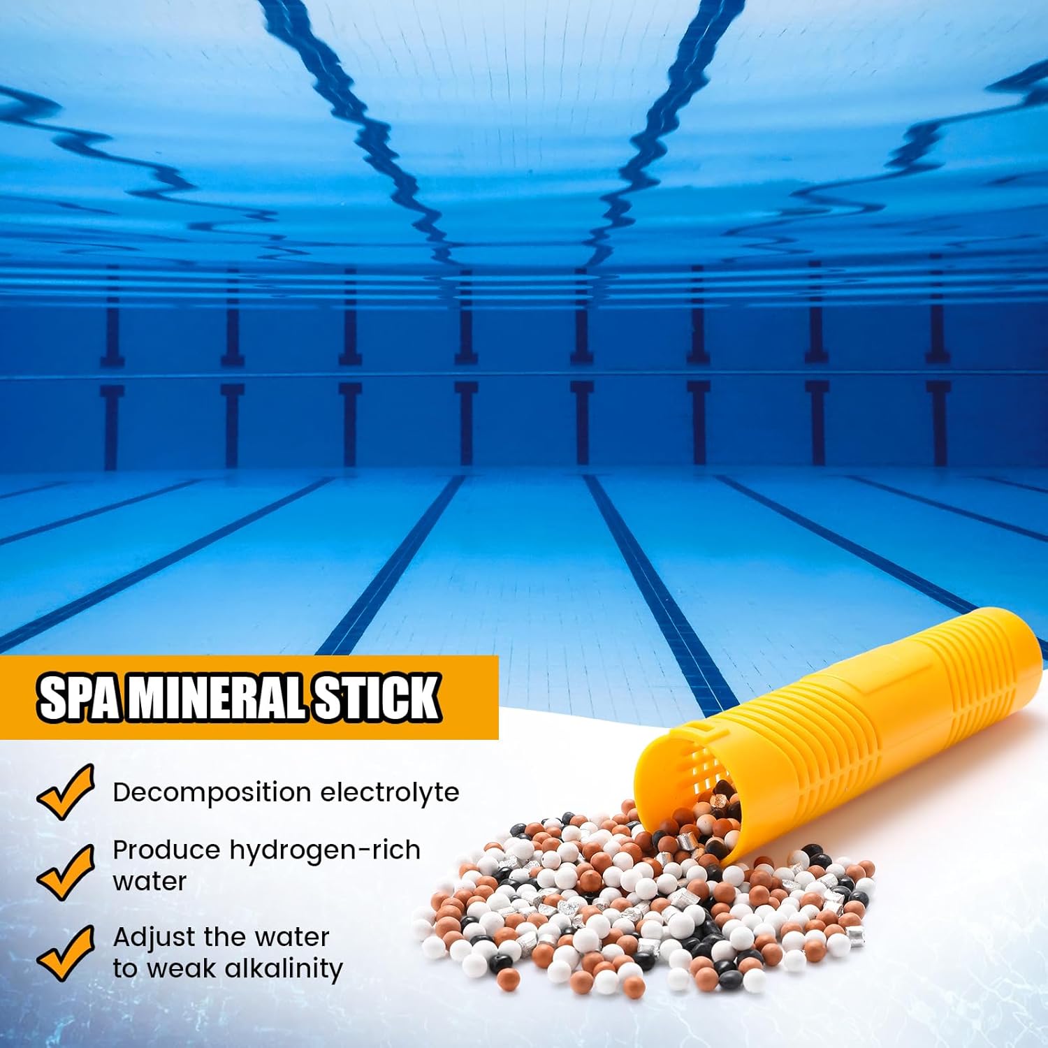 Qualirey 6 Pieces Spa Mineral Sticks Parts for Hot Tub Swimming Pool Fish Pond Ion Filter Cartridge Last for 4 Months Treats Spa Clear and Clarifier Yellow