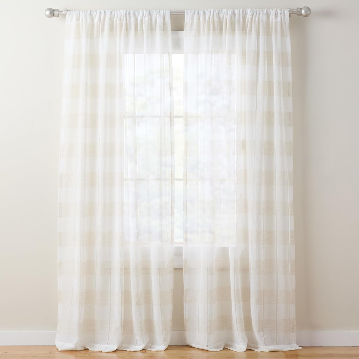 Town & Country Basics Pax Semi-Sheer Stripe, Light Filtering Indoor Curtains 2-Pack Linen/White, 50"x84"