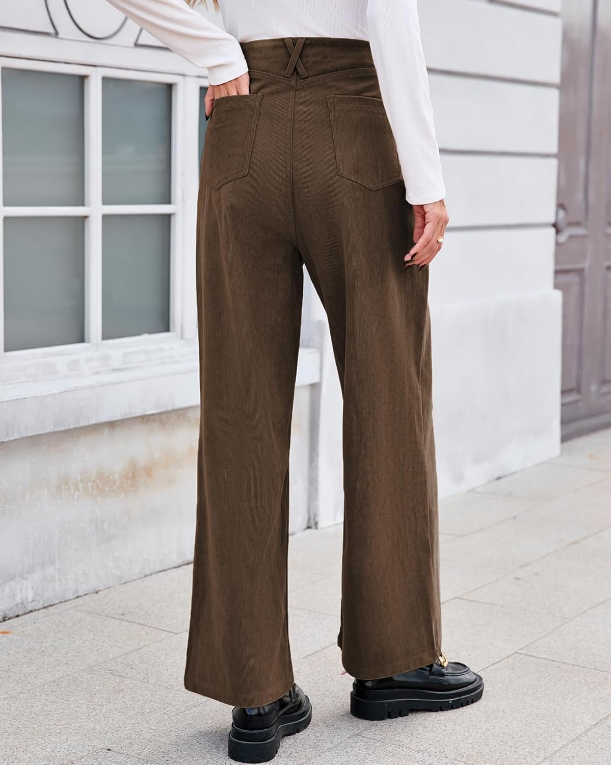 Women's High Waisted Wide Leg Corduroy Pants Vintage Loose Comfy Trousers with Pockets - Image 7