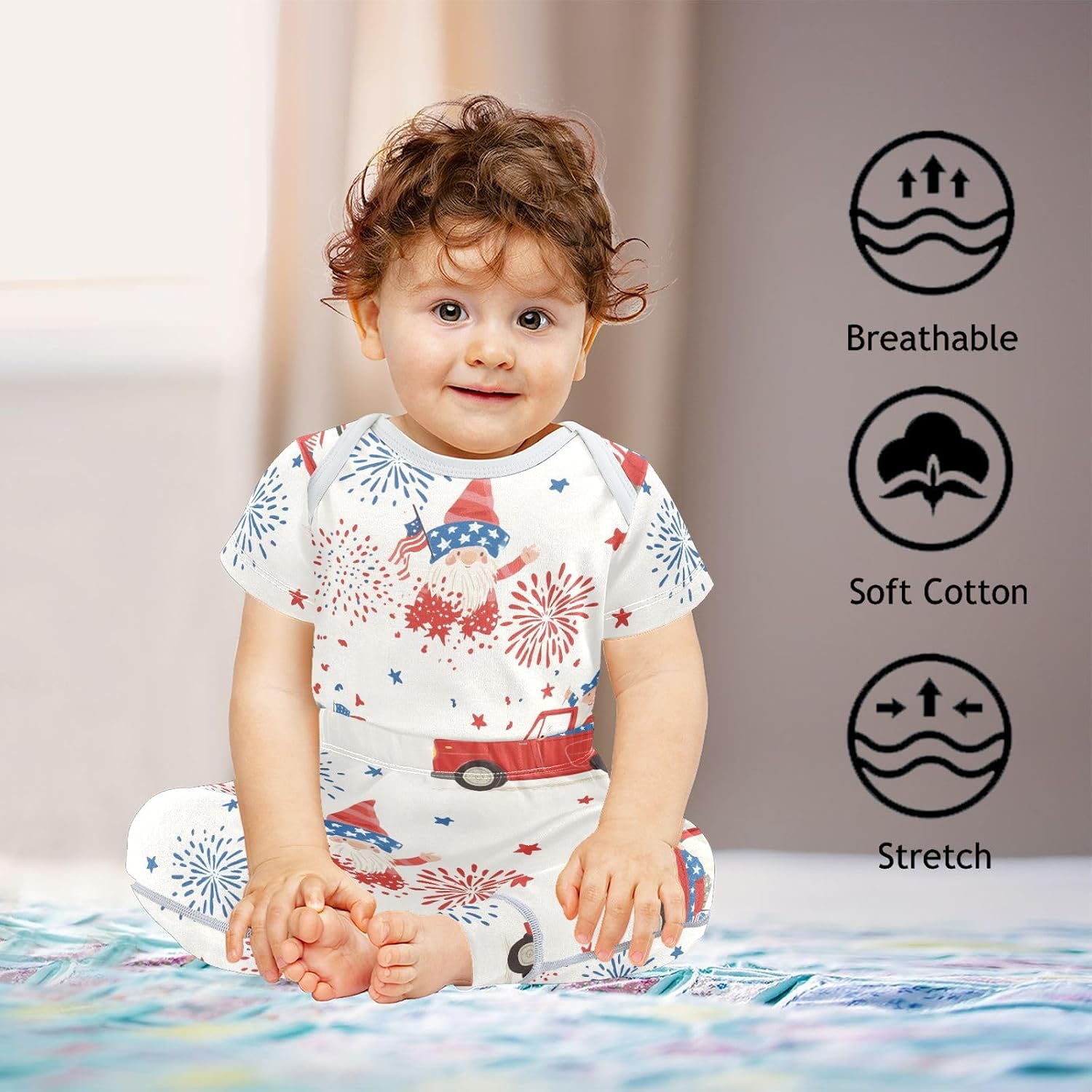 vvfelixl Baby Clothes Gnome Firework Joy Baby Bodysuits Set Unisex Short Sleeve Babys Pants Sets 0-3M