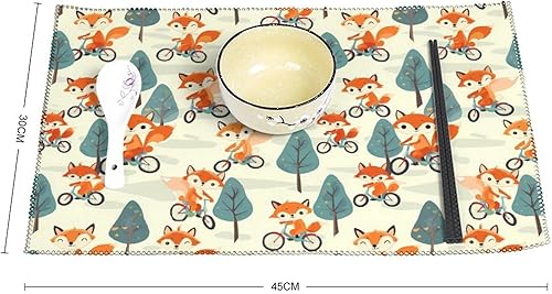 Miniatura 2 de Foxes Riding Bicycles Placemats Set of 6 Resistant Table Mats Washable Place Mats for Dinner Party Table Decoration
