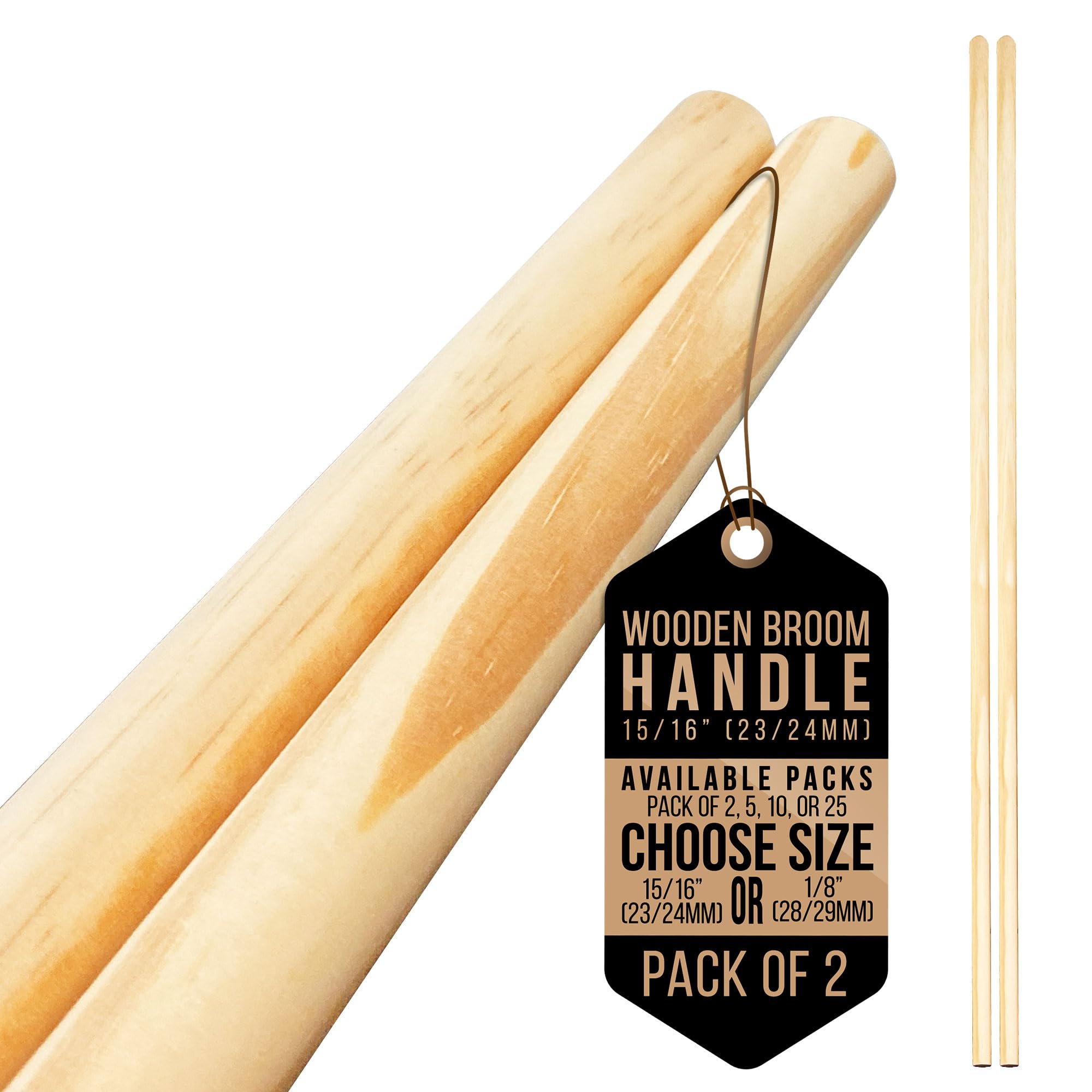 Tdbs The Dustpan And Brush Store Pack Of 2 Wooden Broom Handle – Multipurpose Garden Broom Shaft, Mop Handle, Broomstick Brush Pole, Plant Support Wooden Sticks For Garden - 120Cm Long Stick (, 15/16" (23/24Mm)