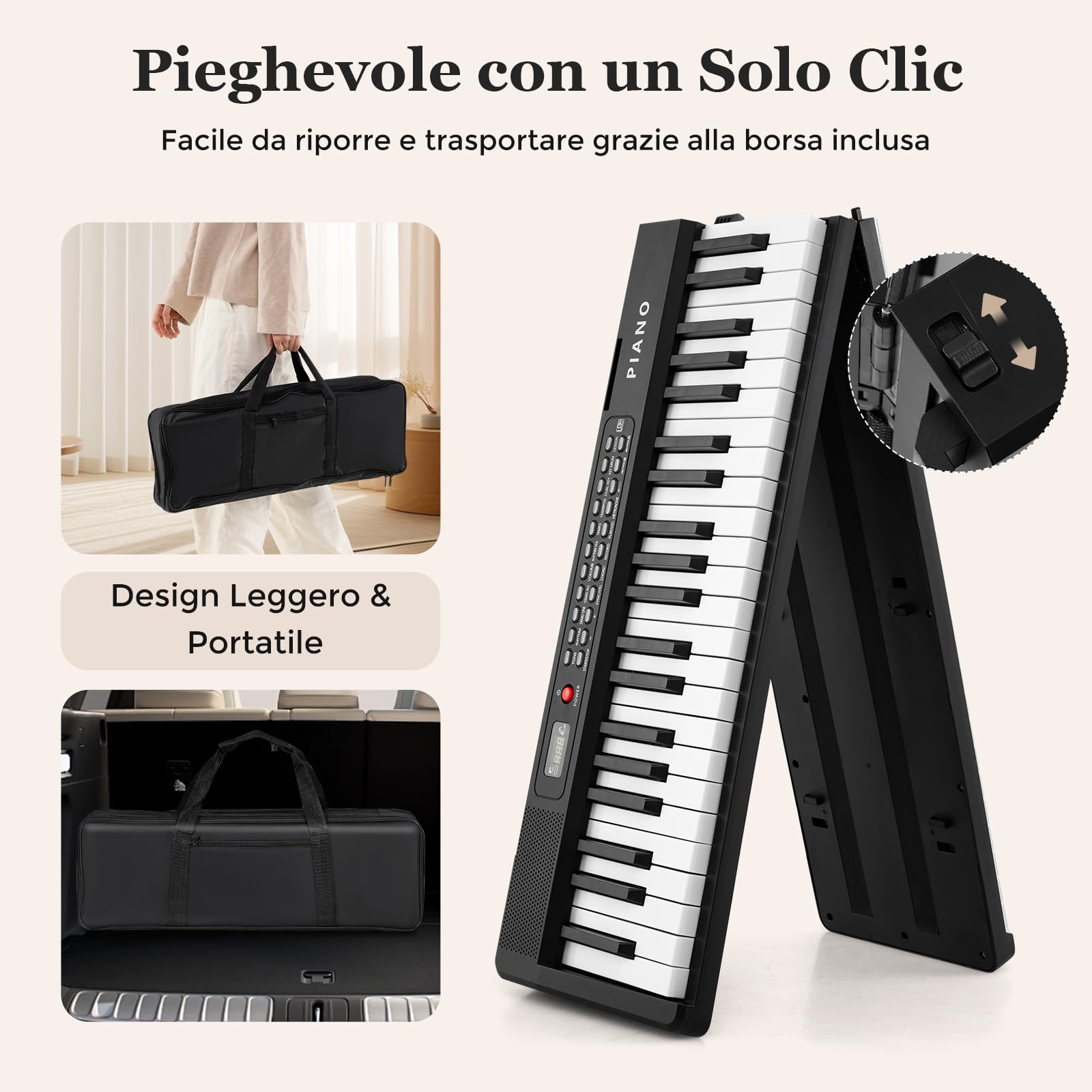 RELAX4LIFE Tastiera Elettronica 88 Tasti Semi-Pesati con 1000 Suoni, 1000 Ritmi e 150 Brani Dimostrativi, Doppia Tastiera, Pieghevole con Borsa per Principianti e Appassionati di Pianoforte