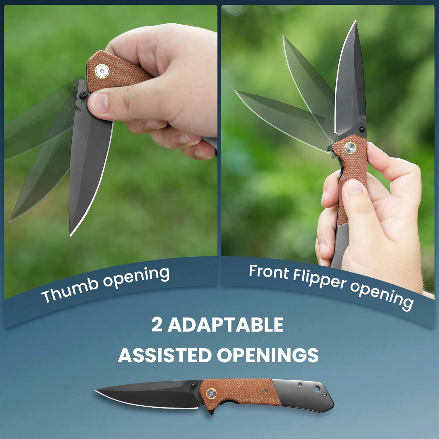 Pocket Knife For Men, Folding Pocket Knife With 3.77" Sandvik 14C28N Blade & Micarta Handle, Flipper Knife With 2-way Assisted Opening, EDC Knife With Deep Pocket Clip For Hunting, Camping