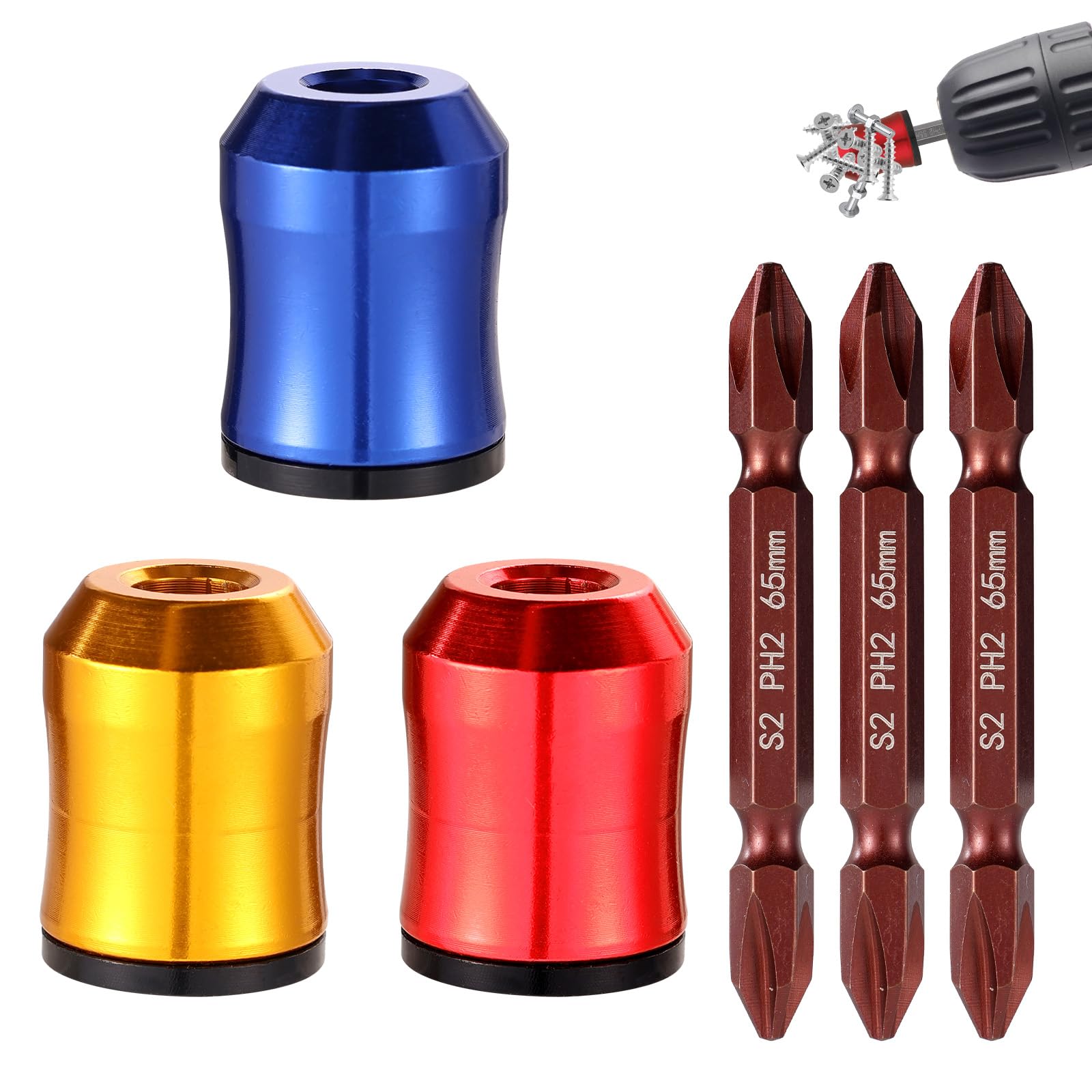 3pcs Screwdriver Head Magnetic Rings & 3pcs PH2 Hex Screwdriver bits, Removable Universal Magnetic Screw Holder for Power Drill Impact Driver & DIY Tools โ image 1
