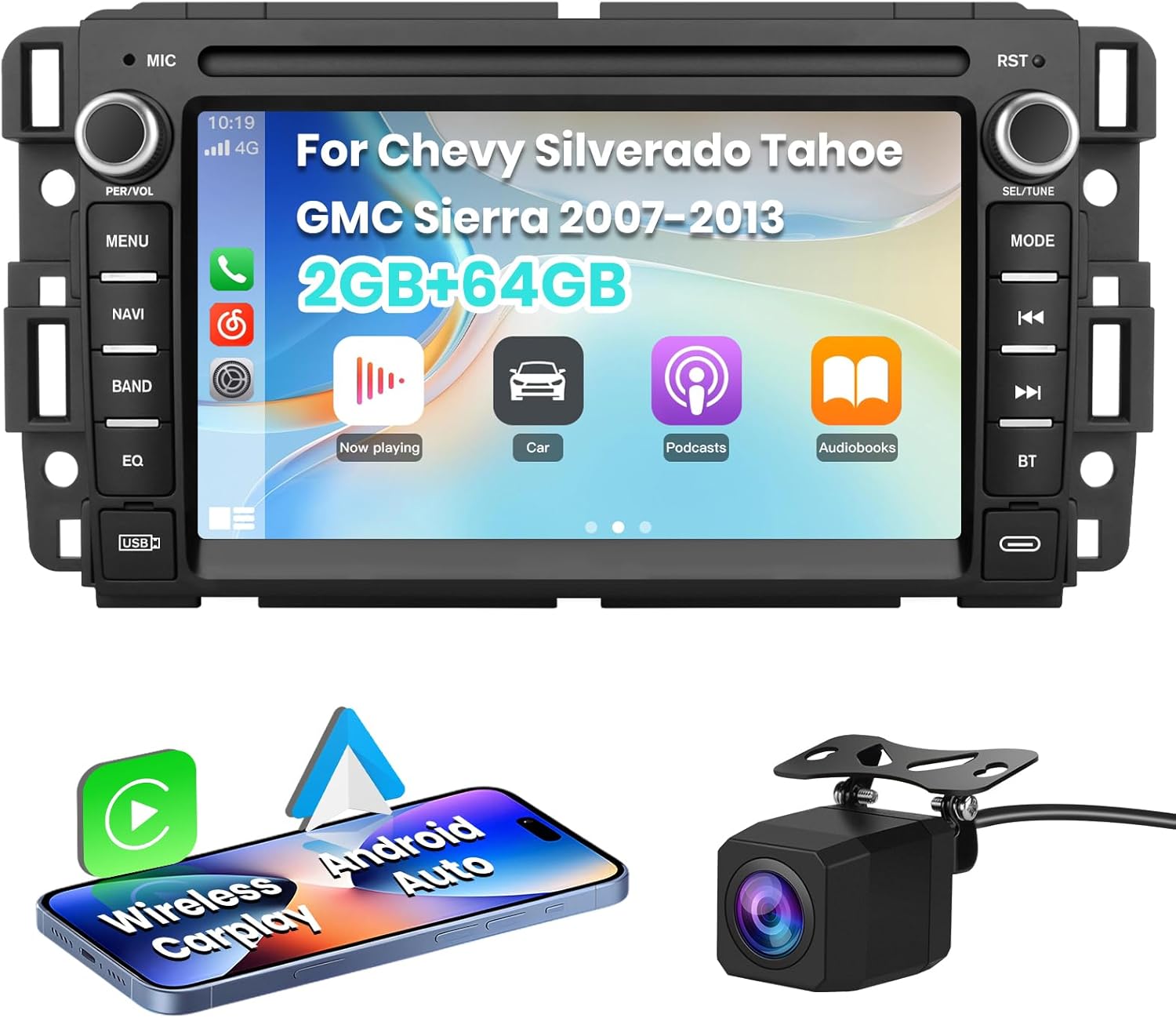 AWESAFE 4 Core 64GB Car Stereo for Chevy Silverado Tahoe GMC Sierra Yukon 2007-2013, Android 13 Touch Screen Silverado Radio Support Wireless CarPlay Android Auto GPS WiFi SWC - with Backup Camera