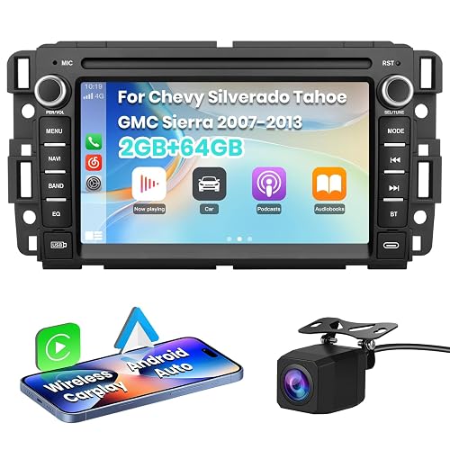 AWESAFE Car Stereo for Chevy Silverado GMC Sierra Yukon 2007-2013, Android GPS Navigation Head Unit Radio Replacement with CarPlay Android Auto Multimedia Video Player - with Backup Camera