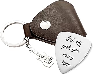MaySunset I'd Pick You Every Time Guitar Pick, Stainless Steel Guitar Picks Jewelry Gift for Men Boyfriend Husband Musician Guitar Player Birthday Christmas Valentine's Day Gifts