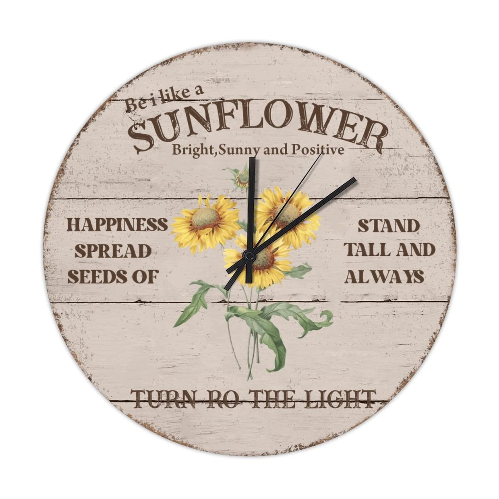 Horloge murale ronde en bois motif tournesol rétro 38 cm pendule silencieuse cuisine